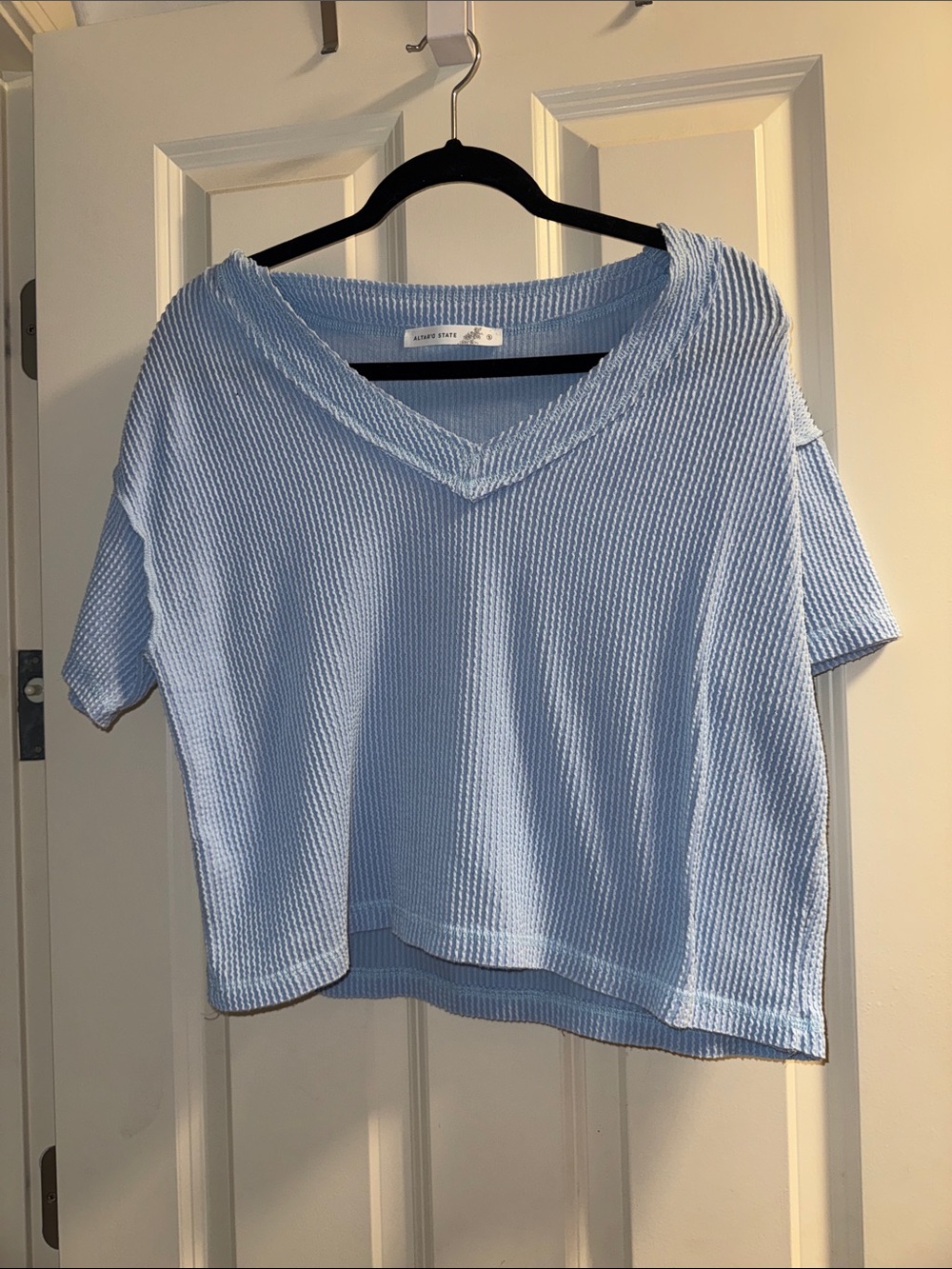 Altar'd State Light Blue Waffle V-Neck Crop Top